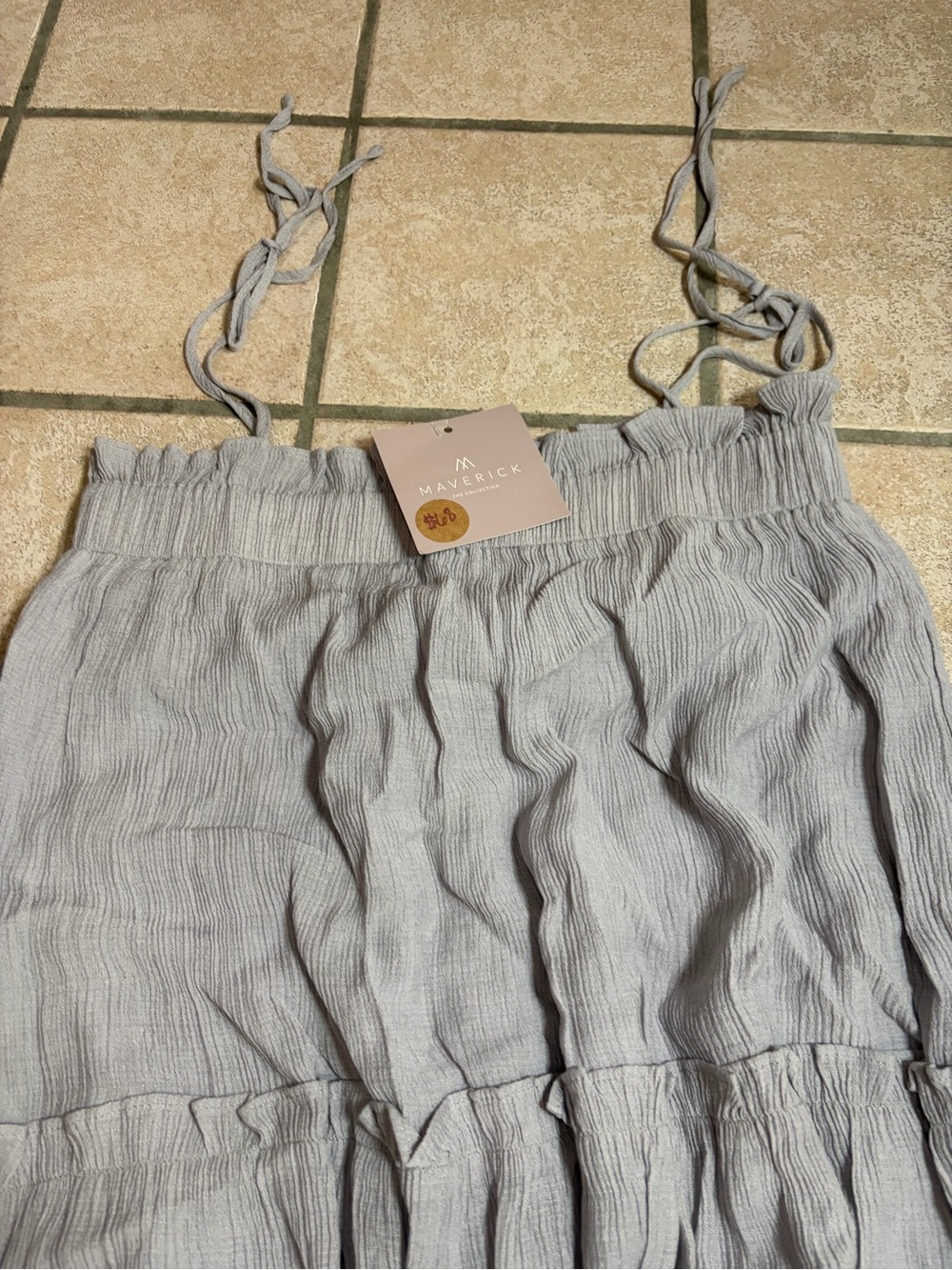 NWT Vada Winter x Maverick Tiered Smocked Boho Maxi Dress (Grey/Mauve) S - Picture 3 of 9
